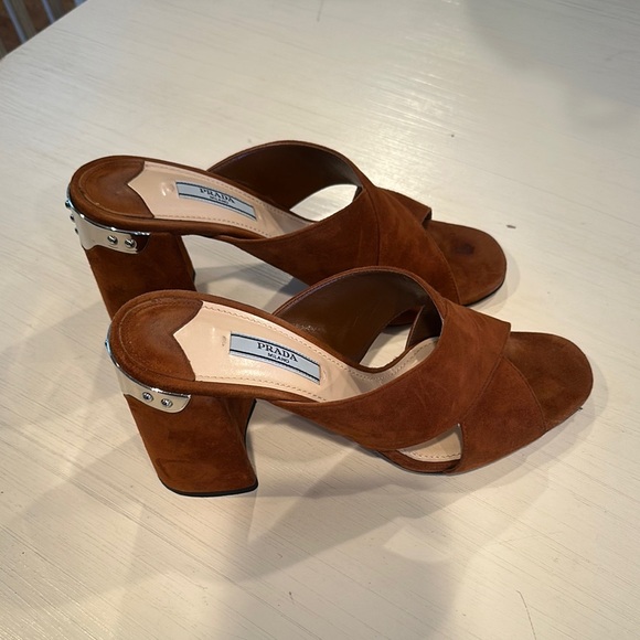 Prada Brown Sandals with Chunky Heel - Picture 1 of 8